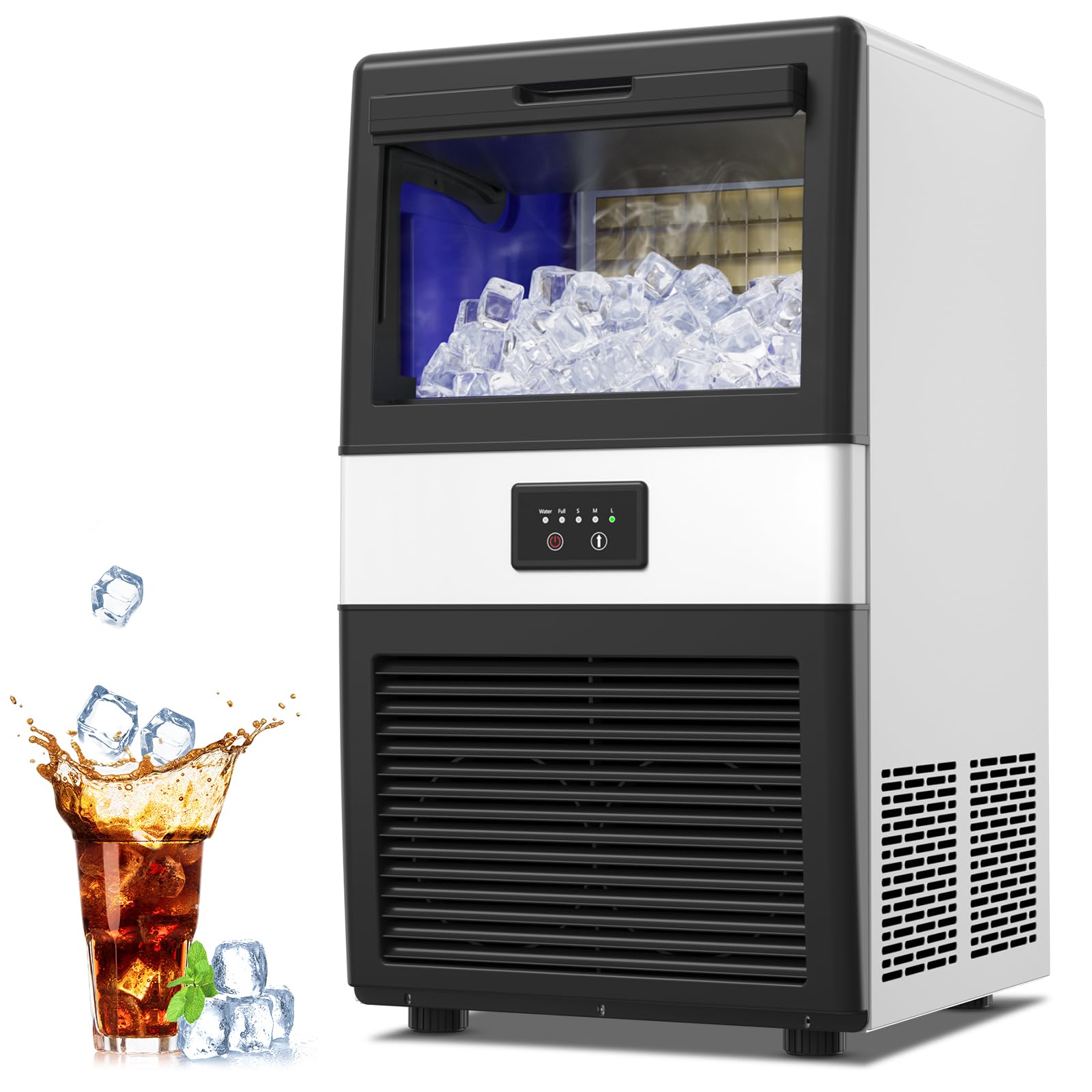 Commercial Ice Maker Machine, 70lbs/24H Stainless Steel Under Counter ice Machine with 10lbs Ice Storage Capacity, Freestanding Ice Maker