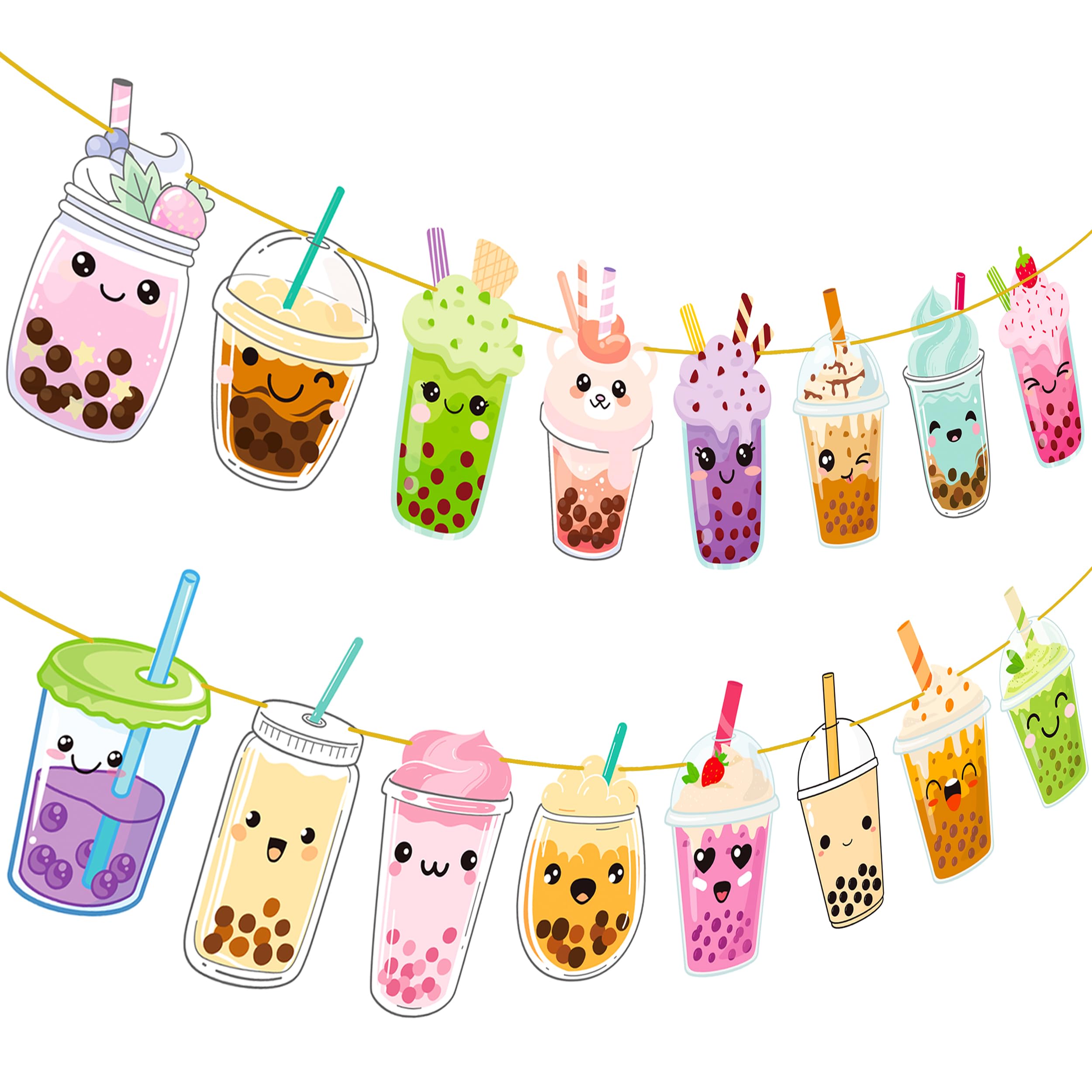 2Pcs Bubble Milk Tea Party Banners Bubble Tea Birthday Party Decorations Pearl Milk Tea Cutout Banners Boba Tea Party Decorations for Bubble Boba Tea Theme Birthday Party Baby Shower Supplies