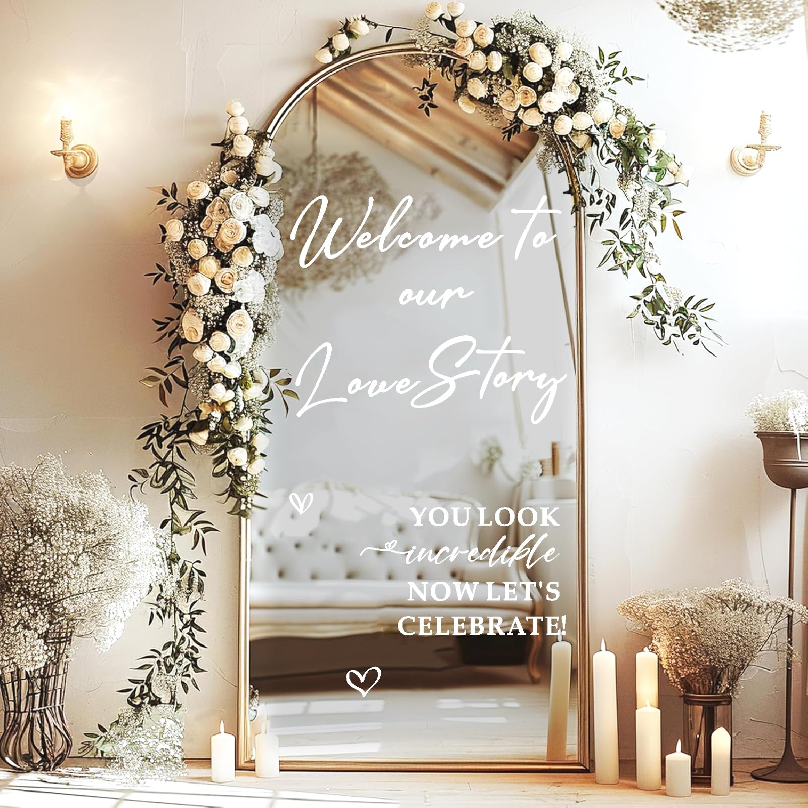 Wedding Welcome Signs Wedding Stickers Welcome to Our Love Story Sign Decals Selfie Mirror Decals for Wedding Party Borad Just Married Sign for Wedding Signage Mr and Mrs Decals Reception Decor(White)