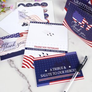 24 Pcs Veterans Day Cards with Envelopes: Veteran Thank You for Your Service Cards with Envelopes & Stickers Special Season Patriotic Appreciation Greeting Cards Bulk Veterans Day Gifts