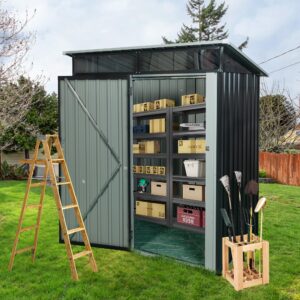 Metal Outdoor Storage Shed 5FT x 3FT, Iron Utility Tool Shed Storage House with Door & Lock & Transparent Plate for Backyard Garden Patio Lawn, Black