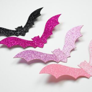 36 PCS Glittery Pink and Black 3D Bat Wall Stickers for Halloween Home Decoration