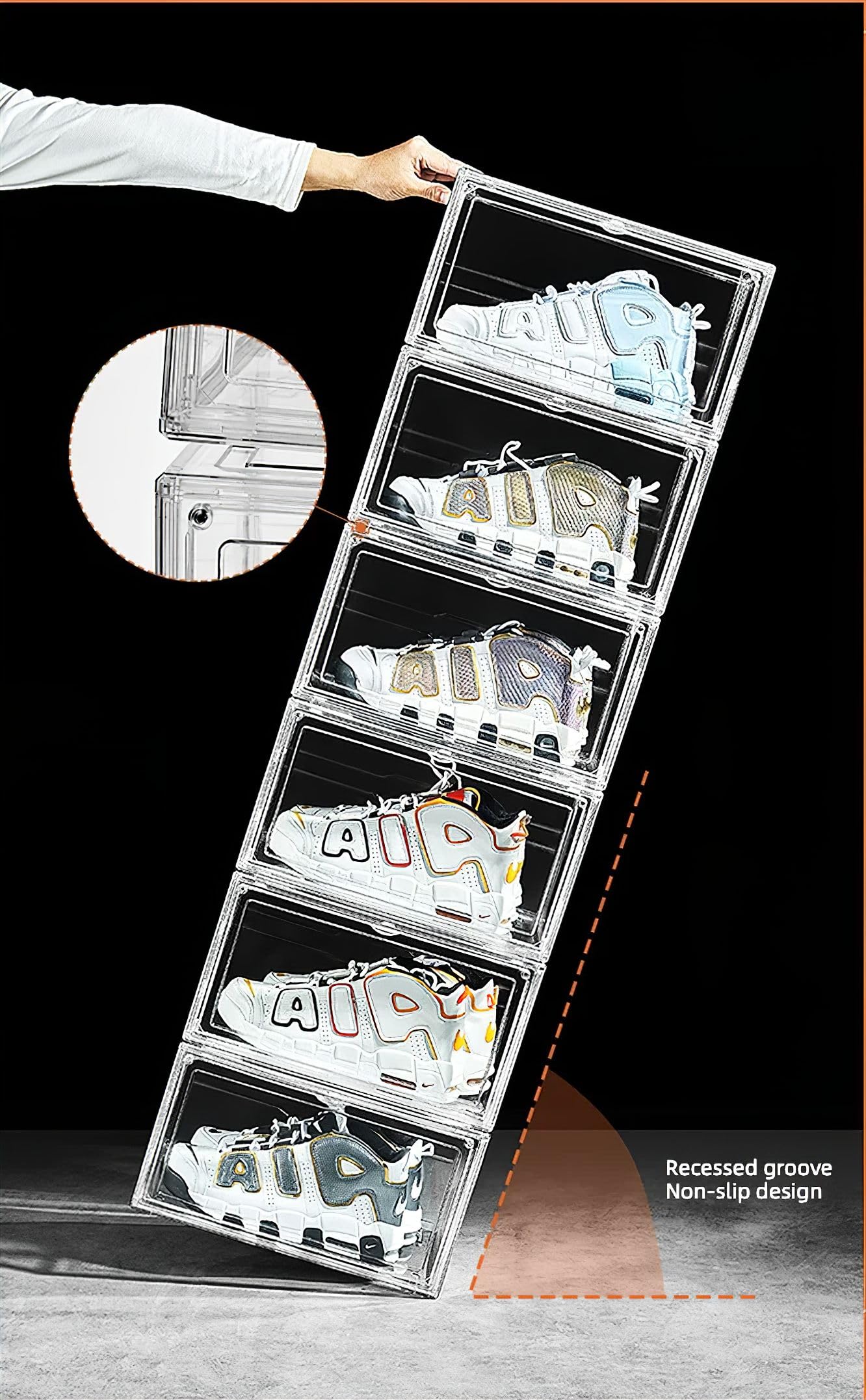 10 Pack Acrylic Ultra Clear Storage Sneaker Shoe Box Stackable Transparent Boxes, Magnetic Door Plastic Sneakerhead Professional Grade Display Case Boot Organizer, Fits US Size 15 Sneakers, Pack of 10