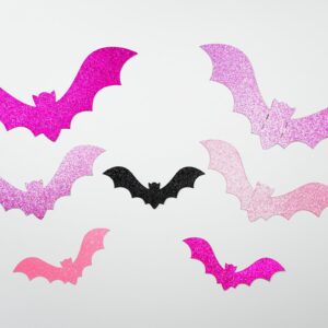 36 PCS Glittery Pink and Black 3D Bat Wall Stickers for Halloween Home Decoration