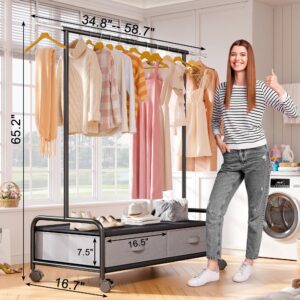 Raybee Clothes Rack, Heavy Duty Clothing Rack, Rolling Clothes Racks for Hanging Clothes, Portable Clothes Rack with Wheels, Garment Rack, 65.2" H x 58.7" W x 16.7" D, Black