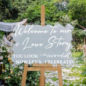 Wedding Welcome Signs Wedding Stickers Welcome to Our Love Story Sign Decals Selfie Mirror Decals for Wedding Party Borad Just Married Sign for Wedding Signage Mr and Mrs Decals Reception Decor(White)