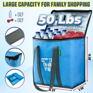 LALABAG Large Insulated Grocery Bag for Hot & Cold Food, Catering, and Delivery – Reusable, Foldable, Heavy-Duty Carrier for Frozen Items, Pizza, and Meal Transport (Pack 2)