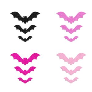 36 PCS Glittery Pink and Black 3D Bat Wall Stickers for Halloween Home Decoration