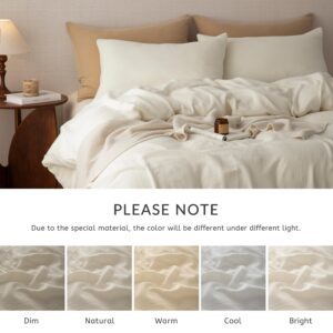 AGSIT Muslin Duvet Cover 100% Washed Cotton, Queen Size Duvet Cover Set Linen Like, Minimalist Soft Comforter Cover 3 Pieces, Lightweight Gauze Duvet Cover with 2 Pillowcases, 90”x90”, Buttery White