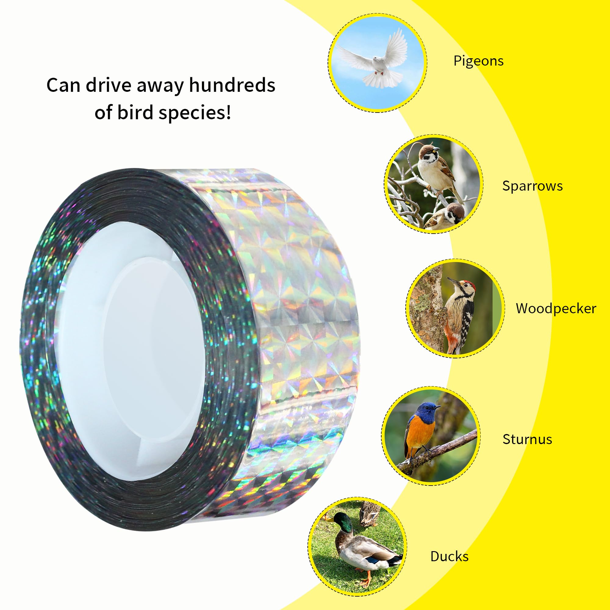 KOKMEYA Bird Scare Tapes 262FT*1 Reflective Flash Tape for Birds, Bird Scare Device Double Side Ribbon Scare Birds Away for House, Garden, Yard, Orchard, Patio, Outdoor