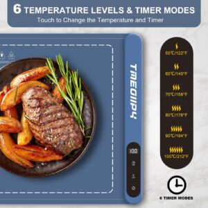 Food Warming Mat - Electric Warming Tray - Silicone Heating Mats for Food, 6 Temperature & Timer Settings, Portable Fast Even Heating trays, Foldable Food Warmer Pad for Party, Buffet, Home Daily Use