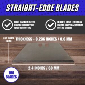 Rapid Edge 1-Pack (100 pieces) Straight-edge Utility Knife Blades, With a Dispenser and a Belt Clip, 100 Replacement Utility Blades