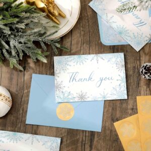 Whaline 24 Pack Christmas Thank You Cards Blue Glitter Snowflake Greeting Cards with Envelopes Stickers Blank Note Cards for Xmas Winter Party Invitation Supplies, 4 x 6 Inch