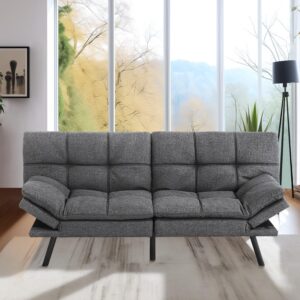 muuegm ajustable futon sofa bed, futon couch filled with high density memory foam, ajustable backrest armrest folding futon, modern design sofa bed for living room, 71” for small space dark grey