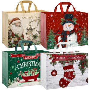 stypop 12 pack 17" extra large christmas gift bags, reusable christmas tote bags with handles, non-woven holiday gift bags for christmas gift wrap/party favor supplies, 16.9 * 12.6 * 6.8"