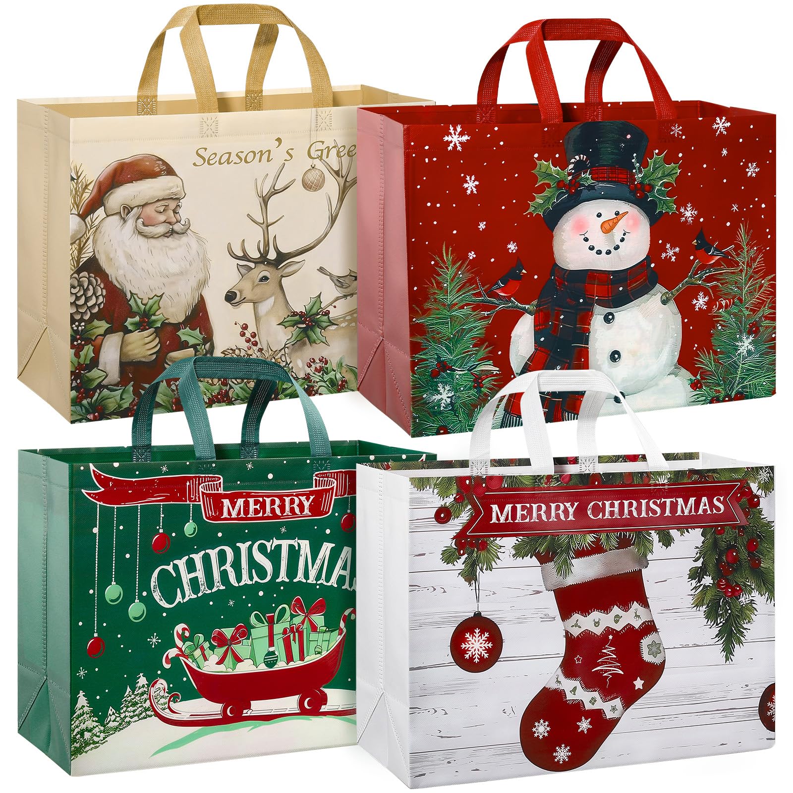 STYPOP 12 Pack 17" Extra Large Christmas Gift Bags, Reusable Christmas Tote Bags with Handles, Non-Woven Holiday Gift Bags for Christmas Gift Wrap/Party Favor Supplies, 16.9 * 12.6 * 6.8"