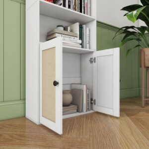 70" Tall Bookcase with Doors, White 5 Tier Large Bookshelf with Cabinet, Standing Wood Display Book Shelf for Living Room, Office, Library with Doors