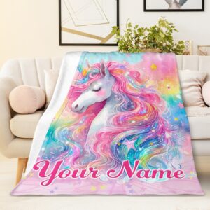 Personalized Cute Unicorn Blanket Gift with Name for Girls, Soft & Cozy Throw Blanket for Kids Girls, Custom 40 * 50 Inch Cute Fuzzy Throws for Sofa Couch