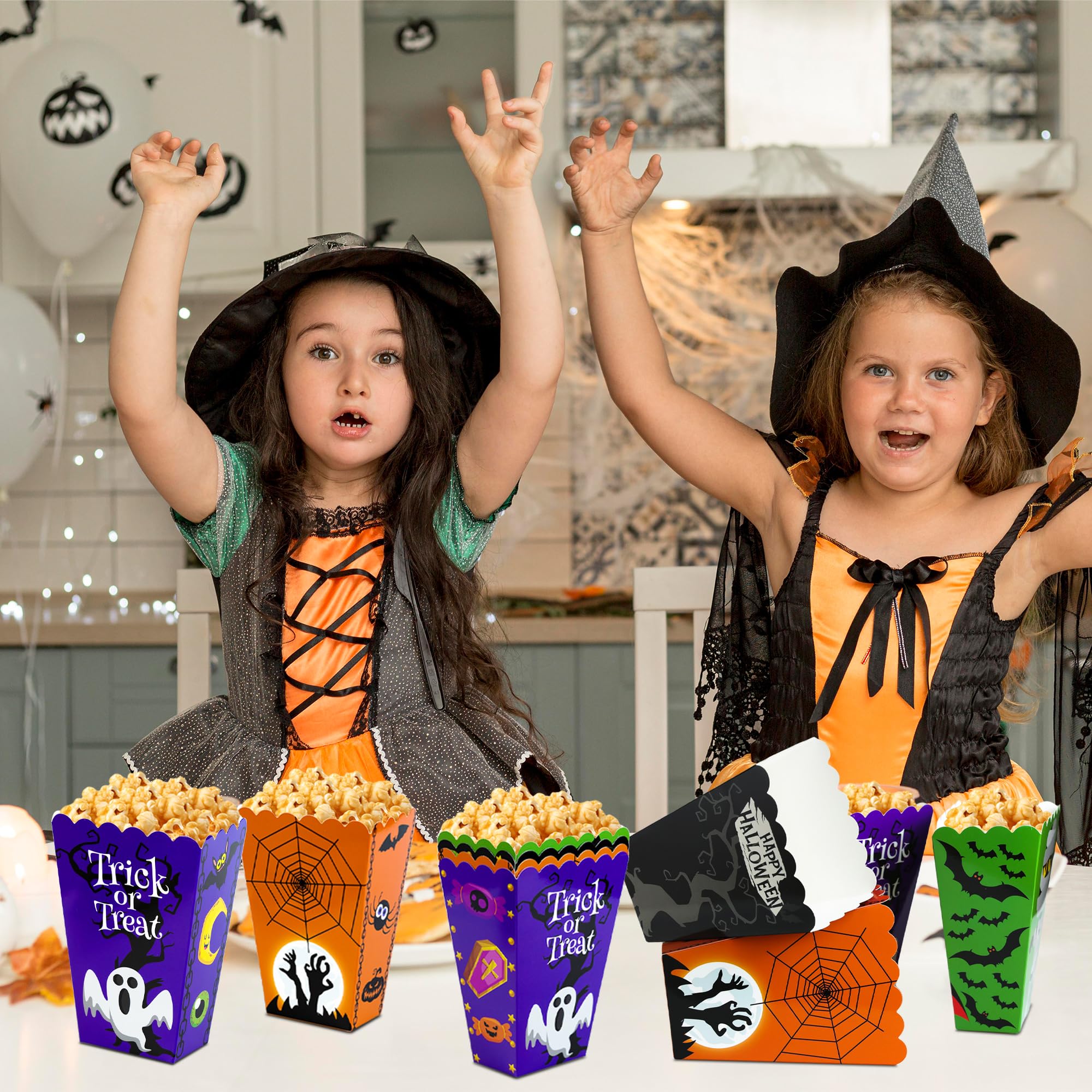 Halloween Popcorn Boxes 24 PCS Trick or Treat Snack Boxes Candy Cookie Container Decorations Halloween Party Supplies