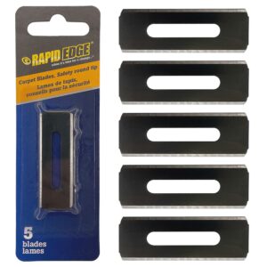 rapid edge 1-pack (5 pieces) pivoting carpet knife blades, folding utility knife blade with dual-side edge and round tip, fits most carpet cutters