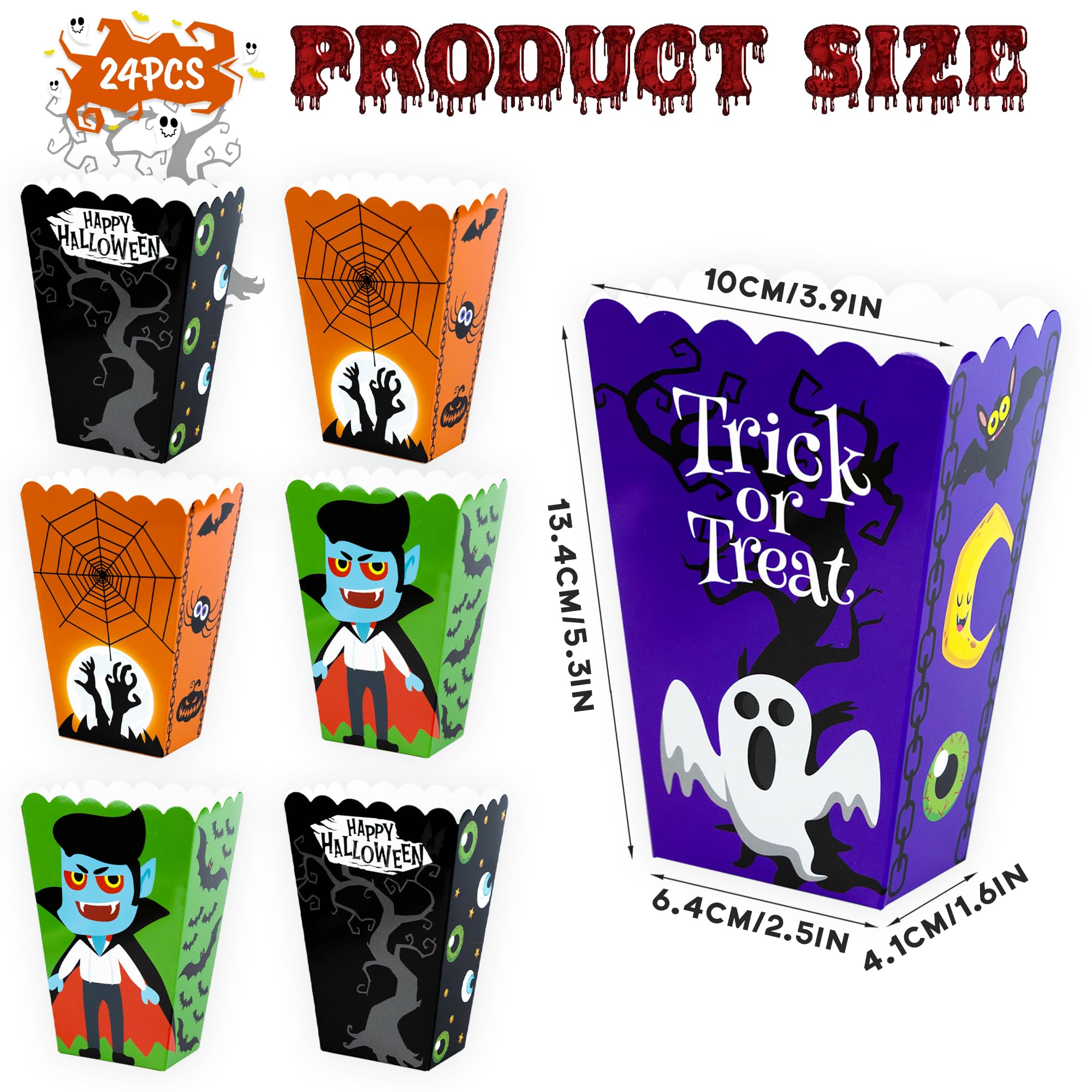 Halloween Popcorn Boxes 24 PCS Trick or Treat Snack Boxes Candy Cookie Container Decorations Halloween Party Supplies