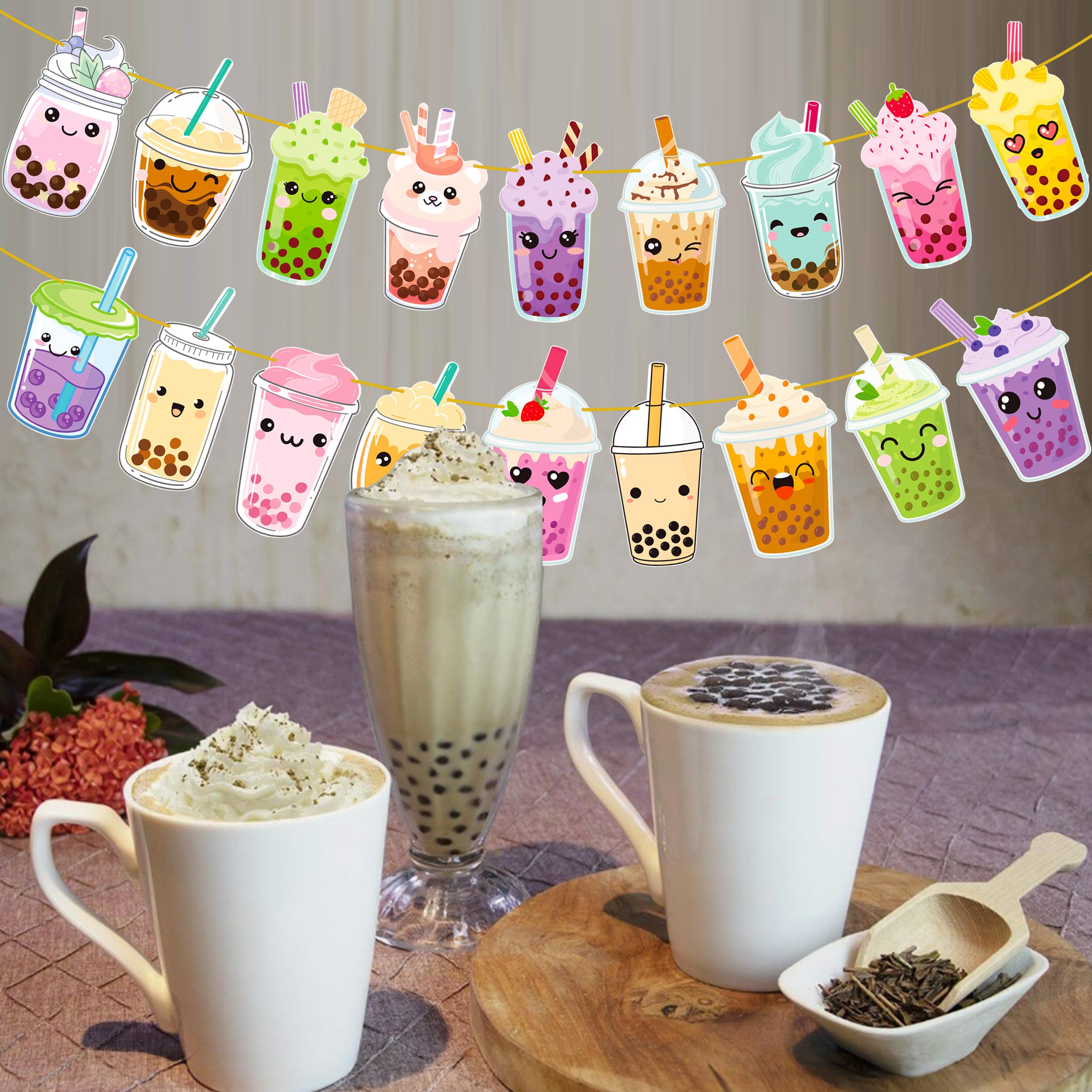 2Pcs Bubble Milk Tea Party Banners Bubble Tea Birthday Party Decorations Pearl Milk Tea Cutout Banners Boba Tea Party Decorations for Bubble Boba Tea Theme Birthday Party Baby Shower Supplies