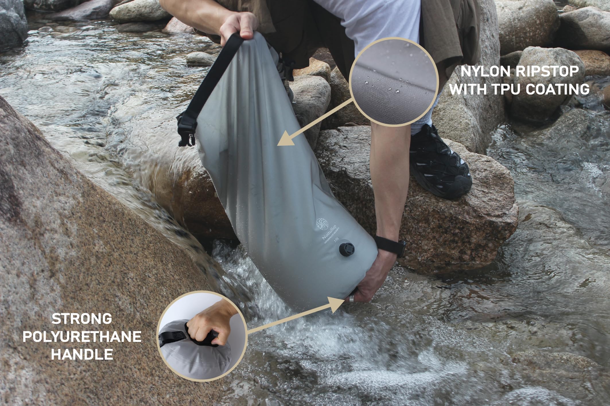 Noitullop Washbag Portable Washing Machine - 15L Fully Waterproof Dry Bag - Lightweight Compact Nylon Washing Machine - Portable Manual Clothes Washer Laundry Bag (Gray)