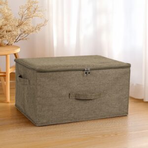 LaMorée Storage Bins with Lids Fabric Decorative Storage Box Zipper Handle Foldable Storage Cube PP Plastic Board Linen Clothes Container Organizer Coffee 18" Lx14 Wx10 H 1 Pack