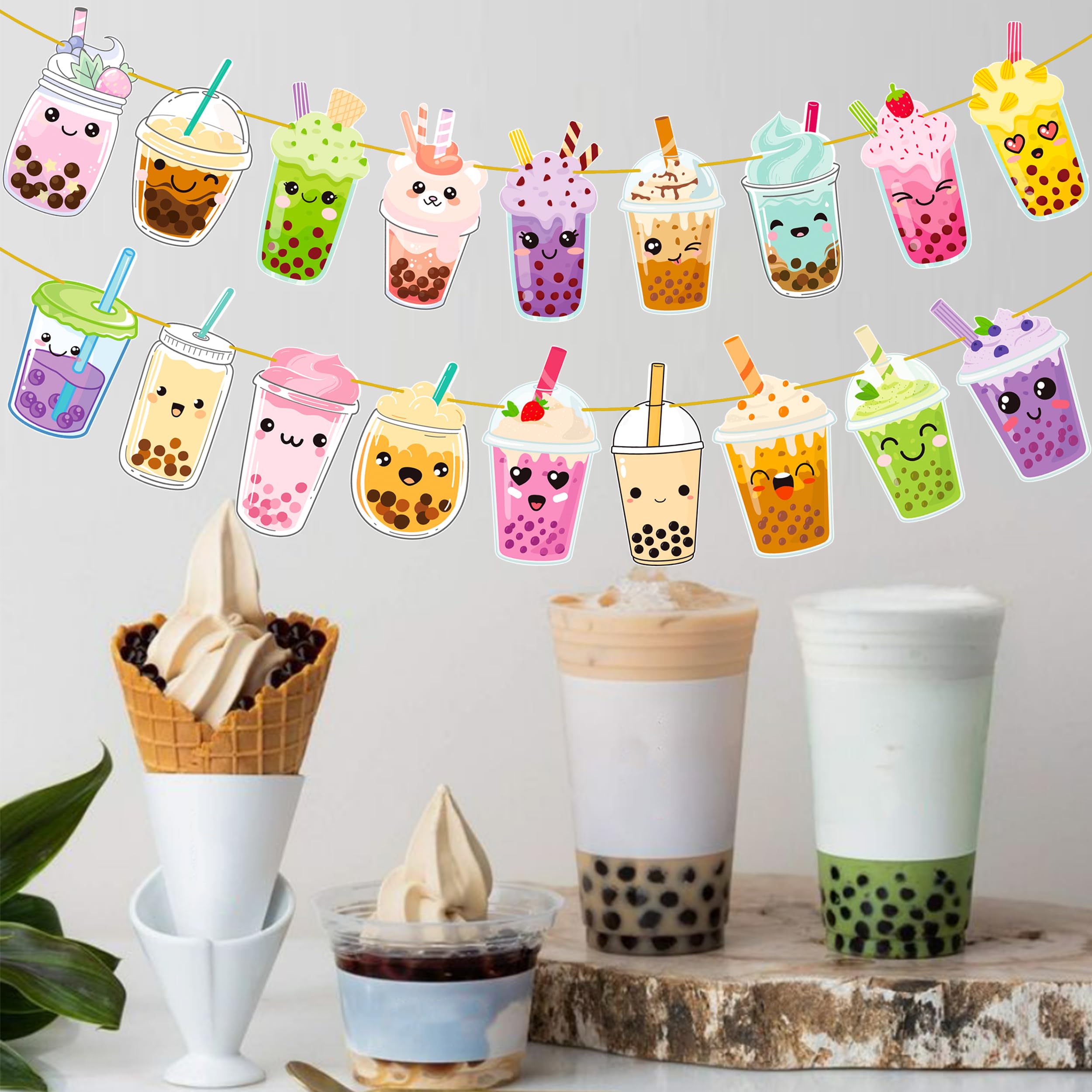 2Pcs Bubble Milk Tea Party Banners Bubble Tea Birthday Party Decorations Pearl Milk Tea Cutout Banners Boba Tea Party Decorations for Bubble Boba Tea Theme Birthday Party Baby Shower Supplies