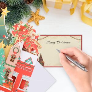 JOYJOM 3D Pop Up Christmas Cards, Musical Christmas Cards with Envelopes, Lights and Note Tag for Kids Wife Mon Dad Friends,21" x 11.4" (Village Santa and Reindeers)