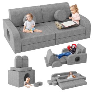 Betterhood 14pcs Modular Kids Play Couch, 1000+DIY Versatile Kids Couch Building Fort, Child Sectional Sofa for Playroom Bedroom, Convertible Foam Couch Sofa for Boys & Girls, Grey