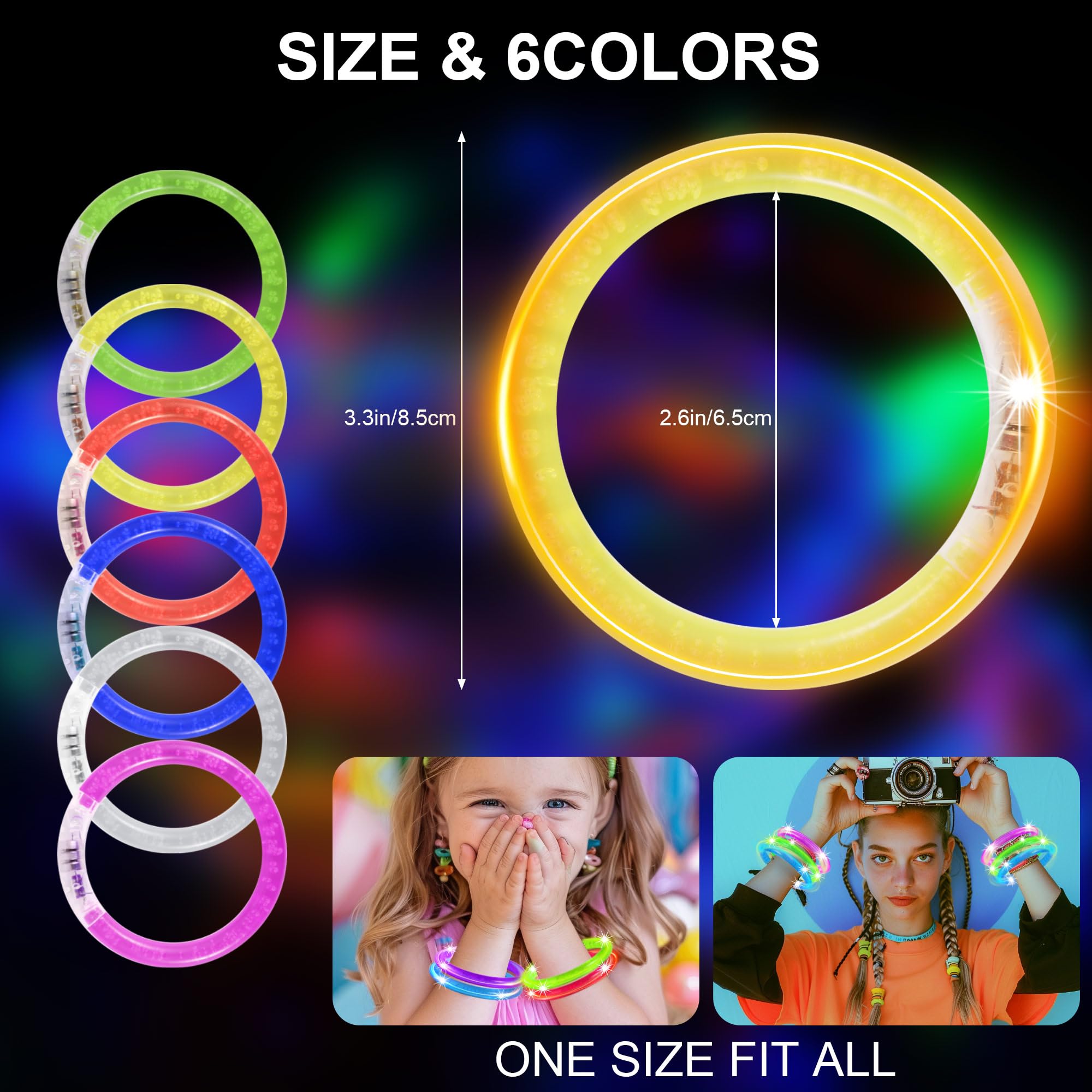 JSronms 36Pcs Glow Bracelets,Led Bracelets,Glow in The Dark Bracelets,Light up Bracelets,Neon Bracelets,Neon Party Favors Carnival Birthday Concert Party Game Gifts Suitable for children/adults