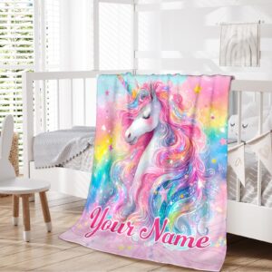 Personalized Cute Unicorn Blanket Gift with Name for Girls, Soft & Cozy Throw Blanket for Kids Girls, Custom 40 * 50 Inch Cute Fuzzy Throws for Sofa Couch