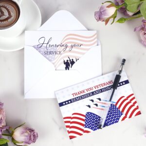 24 Pcs Veterans Day Cards with Envelopes: Veteran Thank You for Your Service Cards with Envelopes & Stickers Special Season Patriotic Appreciation Greeting Cards Bulk Veterans Day Gifts