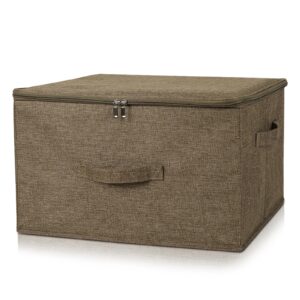 lamorée storage bins with lids fabric decorative storage box zipper handle foldable storage cube pp plastic board linen clothes container organizer coffee 18" lx14 wx10 h 1 pack