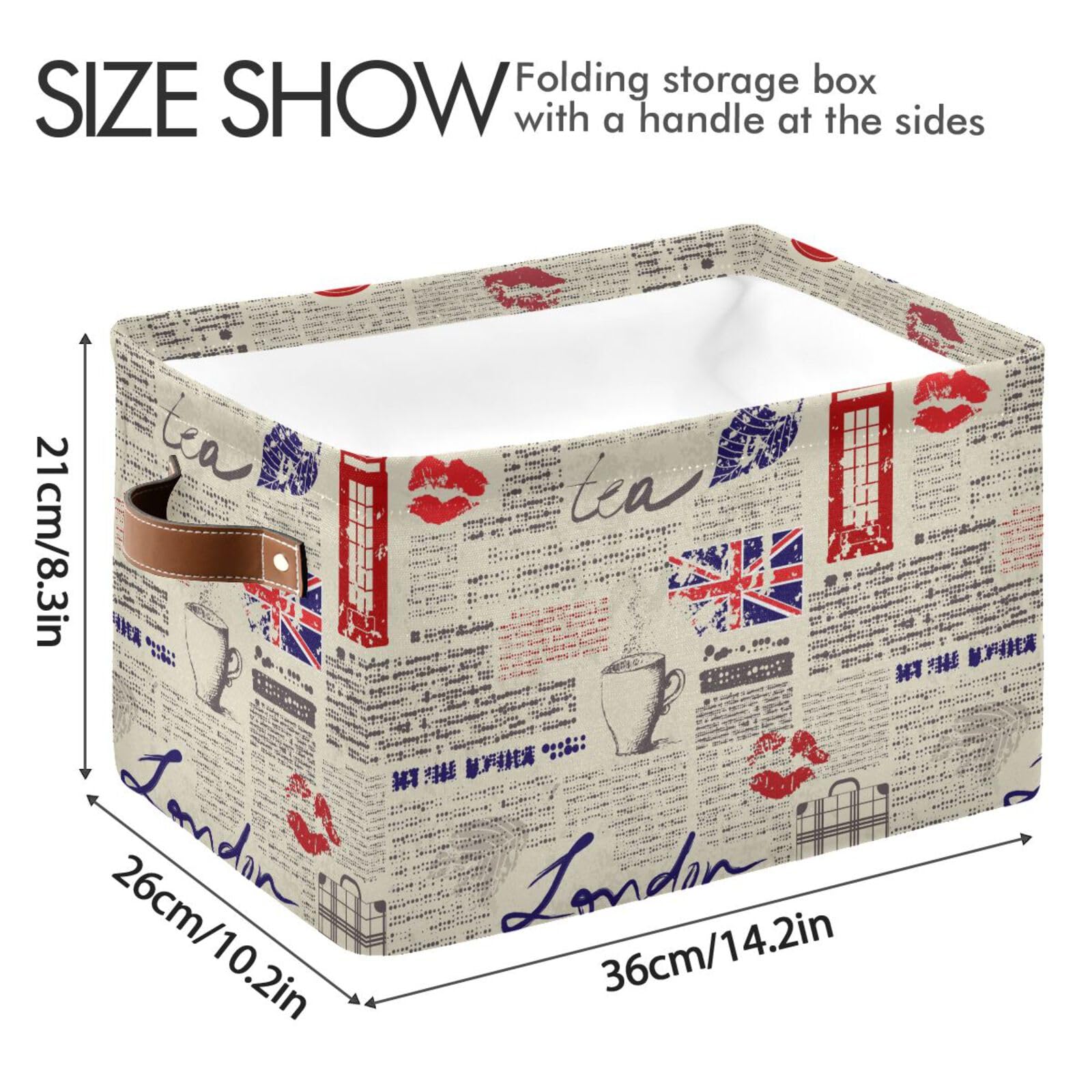 ALAZA Newspaper British Flag Retro Eangland Large Storage Basket for Organizing Foldable Storage Bin for Shelves Home with Handles 1 Pack