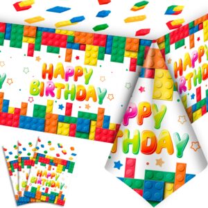 building block party tablecloths, 3pcs building block party decorations tablecloths set - building blocks tablecloth, building block party table cover for building block birthday party supplies