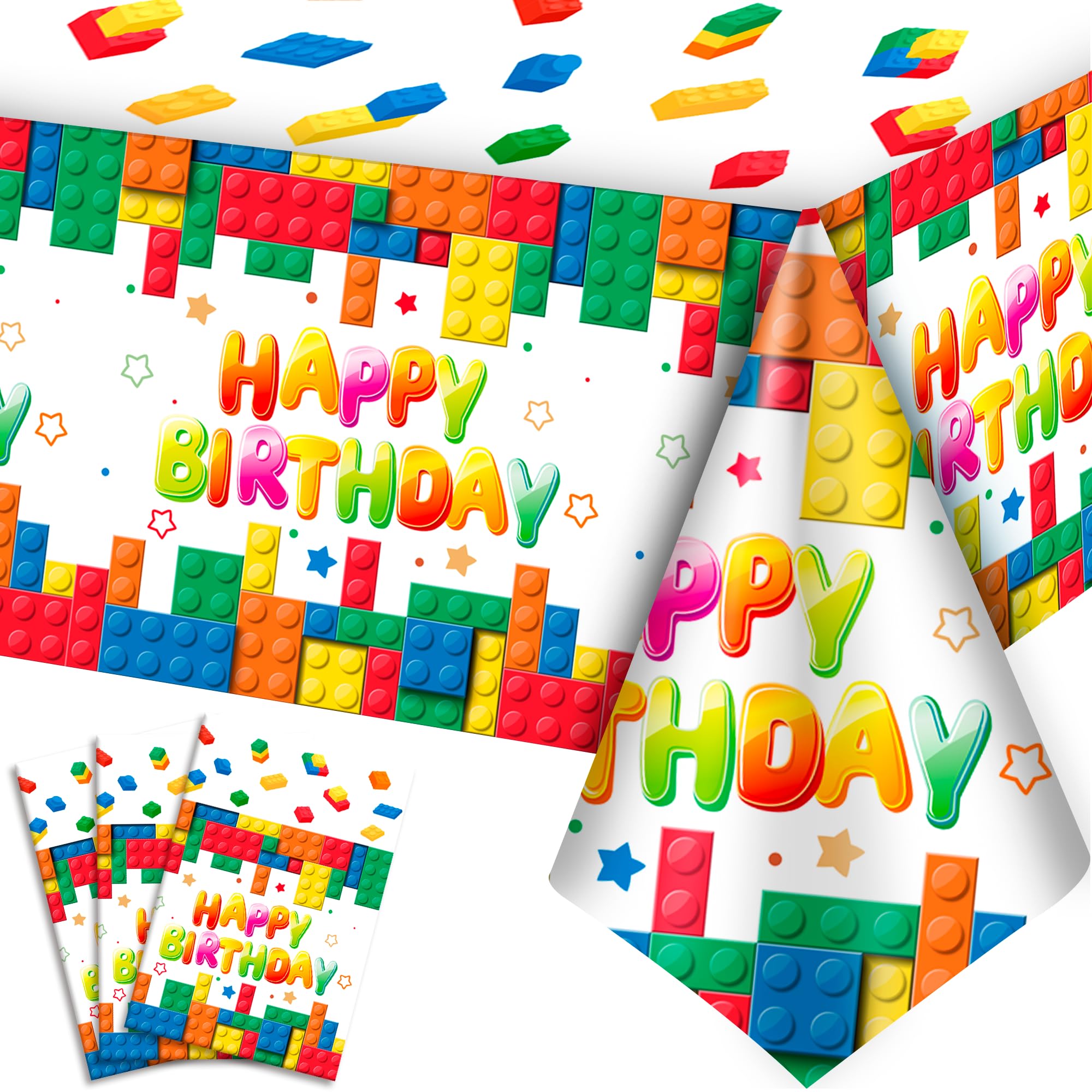 Building Block Party Tablecloths, 3pcs Building Block Party Decorations Tablecloths set - Building Blocks Tablecloth, Building Block Party Table Cover for Building Block Birthday Party Supplies