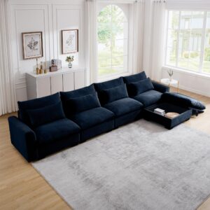 jurmalyn 157.5" corduroy sectional sofa couch for living room l-shape sofa couch with ottoman, upholstered 4-seat sofa couch luxury cloud couch set for apartment office,blue