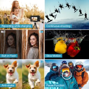 4K Digital Camera for Photography Autofocus 48MP Vlogging Camera for YouTube with SD Card 16X Digital Zoom Compact Camera, 3 Inch 180°Flip Screen, Flash, Anti-Shake, 2 Batteries