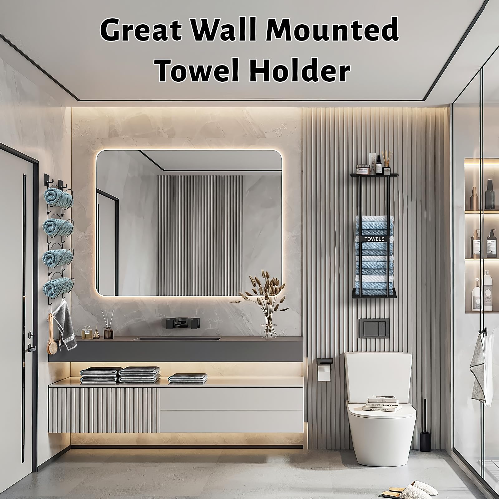 Youlvy Towel Racks for Bathroom, Towel Holder for Bathroom Wall, Bathroom Towel Storage, Towel Rack Wall Mounted, Towel Shelf for Bathroom, Towel Rack Towel Storage Bath Towel Holder Towel Shelf