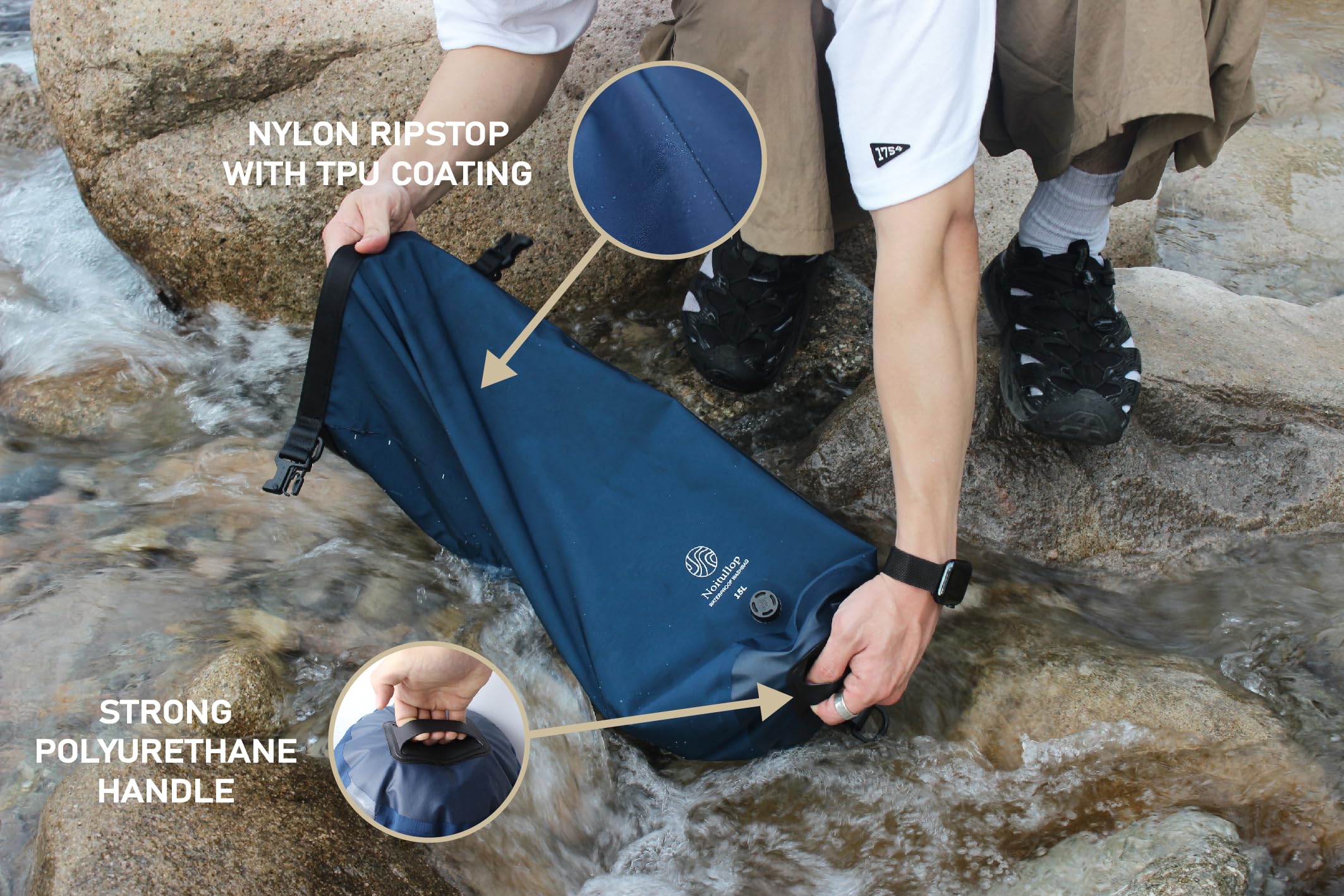 Noitullop Washbag Portable Washing Machine - 15L Fully Waterproof Dry Bag - Lightweight Compact Nylon Washing Machine - Portable Manual Clothes Washer Laundry Bag (Navy)