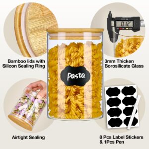 Meolibour 7 Pack Thicker Glass Food Storage Jars with Airtight Bamboo Lids, Clear Glass Storage Containers, Glass Canisters Set for Pasta, Nuts, Coffee Beans, Kitchen Pantry Organization Jar, BPA Free