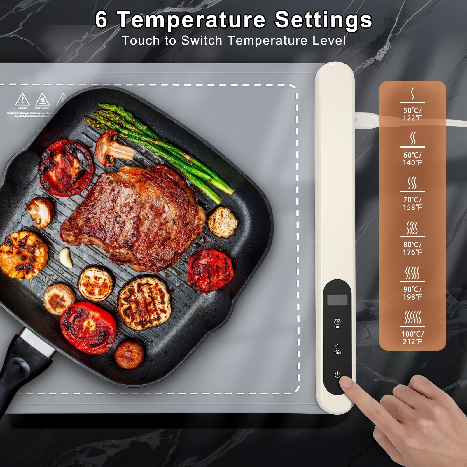 FYY Food Warming Mat - Electric Warming Tray with 6 Temperature Settings and 6 Hours Timer, Full Surface Graphene Heating Food Warmer, Premium Rollable Heating Tray for Gatherings, Parties, Grey