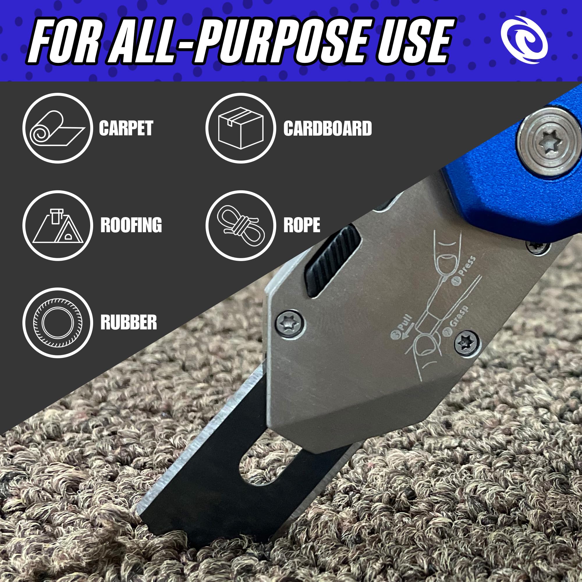 Rapid Edge 1-pack (5 pieces) Pivoting Carpet Knife Blades, Folding Utility Knife Blade With Dual-Side Edge and Round Tip, Fits Most Carpet Cutters