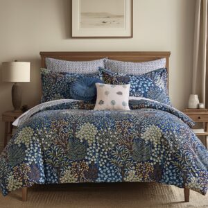 levtex home - english forest navy duvet cover set - king duvet cover (106 x 94in.) + two king pillow cases (20 x 36in.)- leaves - navy, green, teal, blue, cream - rayon/cotton