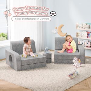 Betterhood 14pcs Modular Kids Play Couch, 1000+DIY Versatile Kids Couch Building Fort, Child Sectional Sofa for Playroom Bedroom, Convertible Foam Couch Sofa for Boys & Girls, Grey