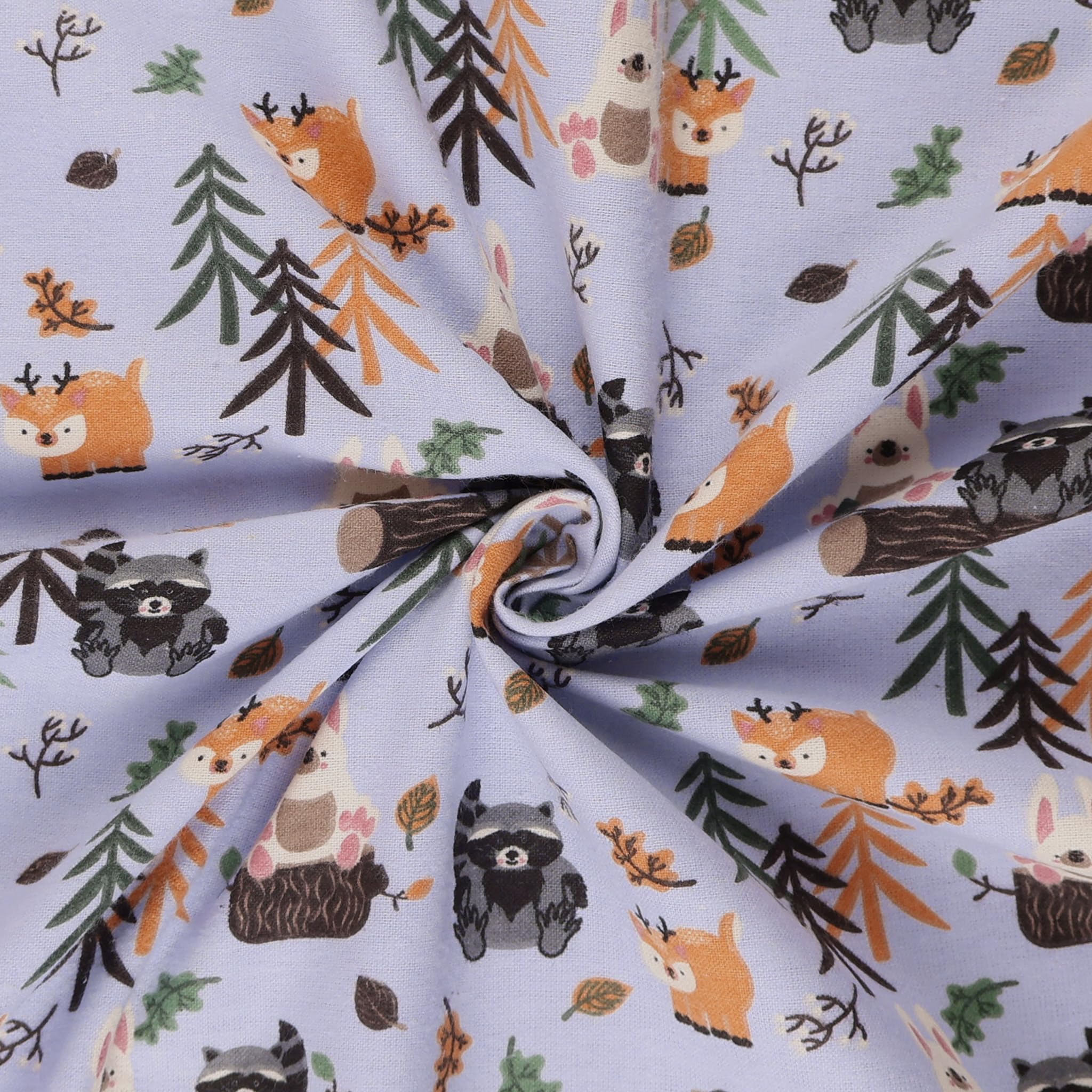 Mook Fabrics Printed Flannel Fabric (44" Wide) Double Brushed, 100% Cotton-Forest Buddies, Post Cut by The Yard