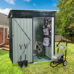 Metal Outdoor Storage Shed 5FT x 3FT, Iron Utility Tool Shed Storage House with Door & Lock & Transparent Plate for Backyard Garden Patio Lawn, Black