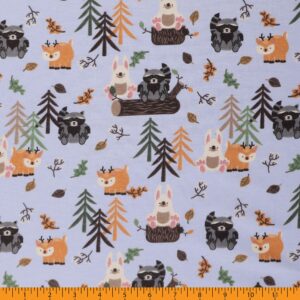 Mook Fabrics Printed Flannel Fabric (44" Wide) Double Brushed, 100% Cotton-Forest Buddies, Post Cut by The Yard